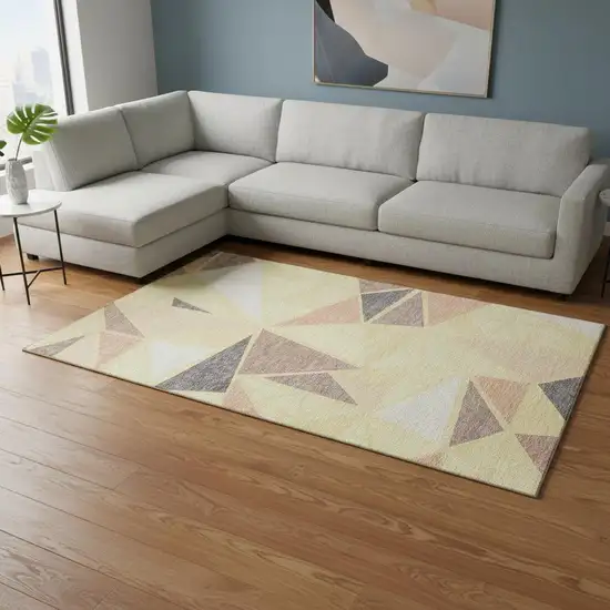 Wheat Gray And Copper Geometric Washable Area Rug With UV Protection Photo 2