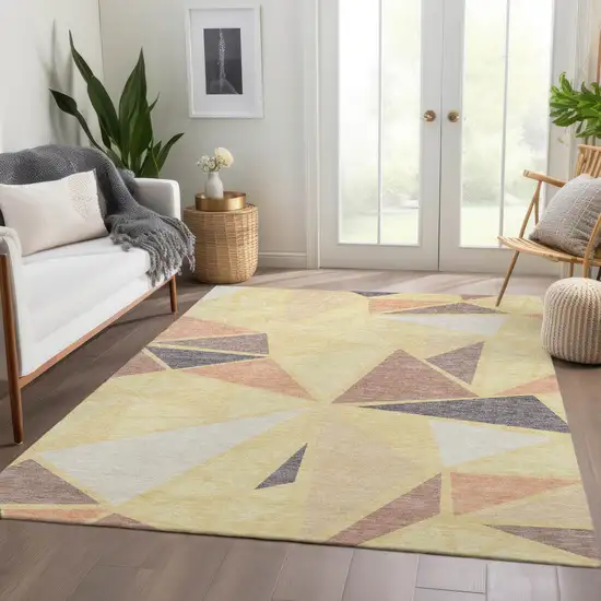 Wheat Gray And Copper Geometric Washable Area Rug With UV Protection Photo 5