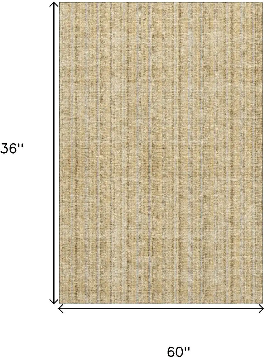 Wheat Gray And Gold Striped Washable Area Rug With UV Protection Photo 9