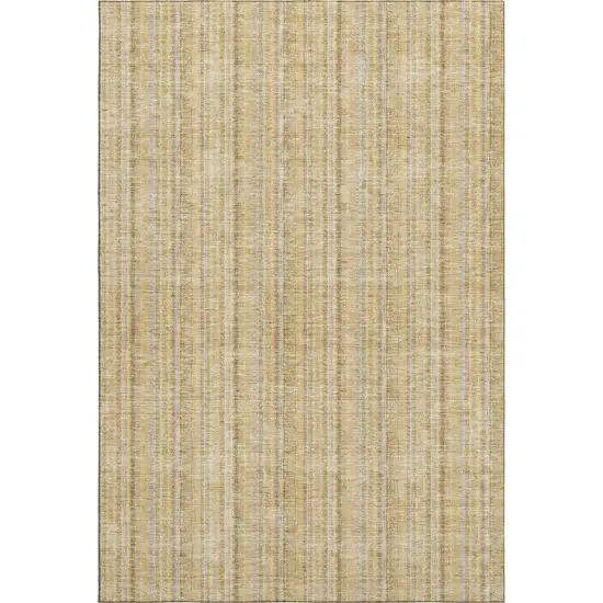 Wheat Gray And Gold Striped Washable Area Rug With UV Protection Photo 3