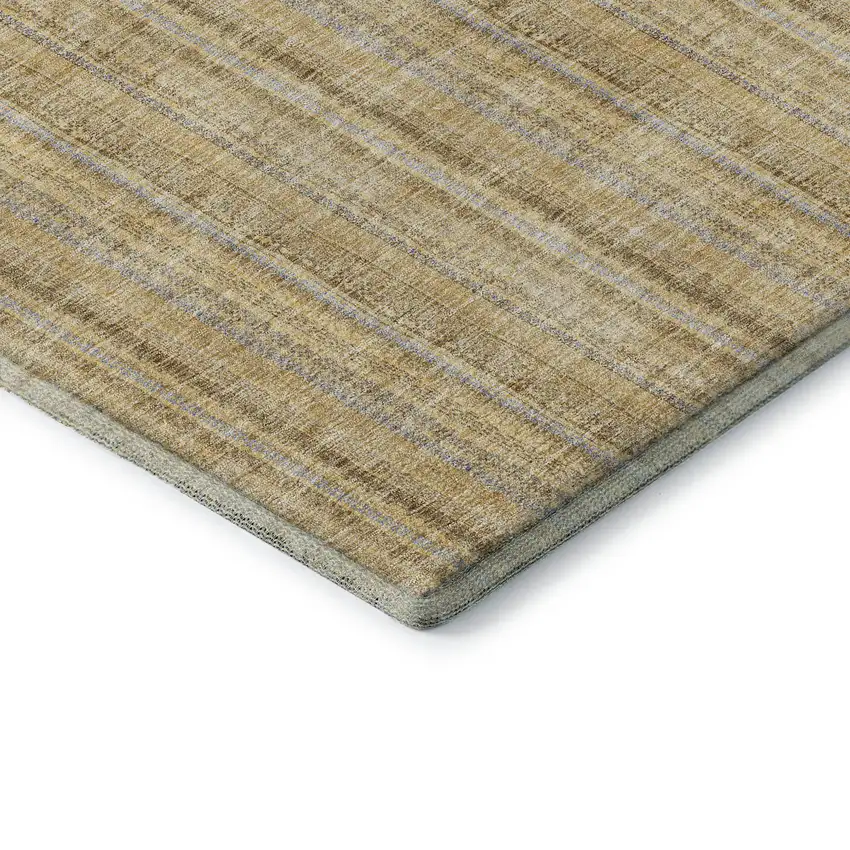 Wheat Gray And Gold Striped Washable Area Rug With UV Protection Photo 5