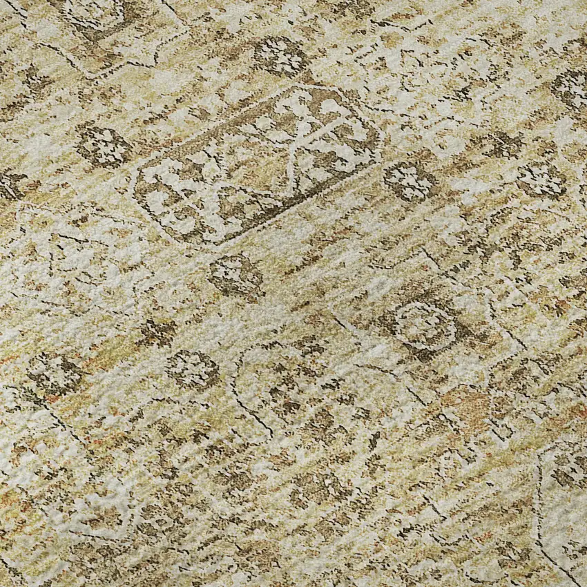 Wheat Gray And Ivory Floral Washable Area Rug With UV Protection Photo 9