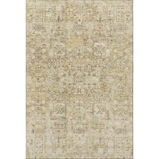 Wheat Gray And Ivory Floral Washable Area Rug With UV Protection Photo 3