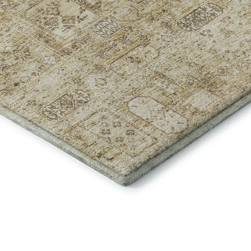 Wheat Gray And Ivory Floral Washable Area Rug With UV Protection Photo 7
