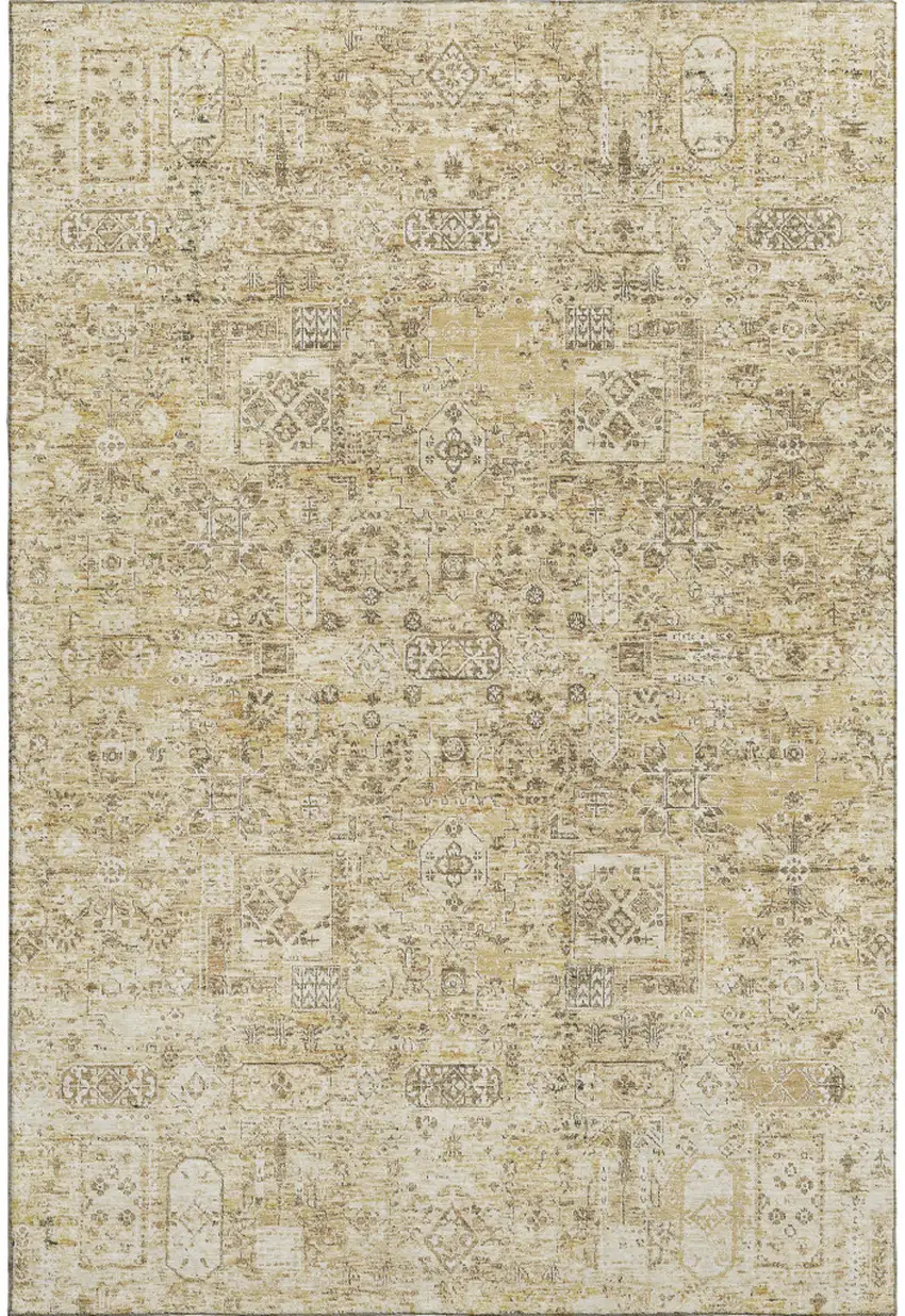 Wheat Gray And Ivory Floral Washable Area Rug With UV Protection Photo 1