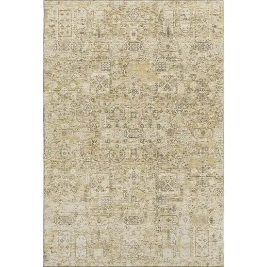 Wheat Gray And Ivory Floral Washable Area Rug With UV Protection Photo 1