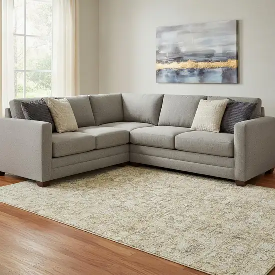 Wheat Gray And Ivory Floral Washable Area Rug With UV Protection Photo 1