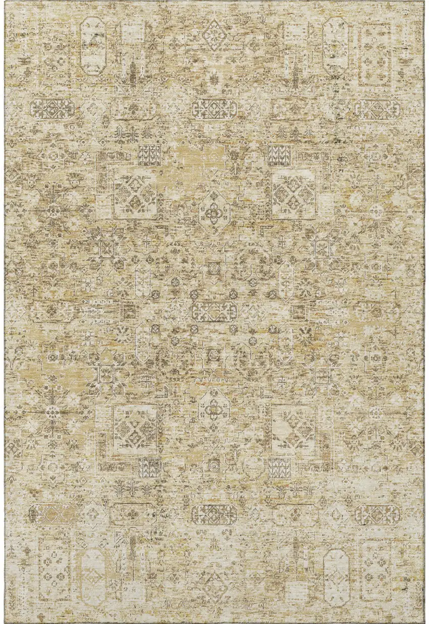 Wheat Gray And Ivory Floral Washable Area Rug With UV Protection Photo 3