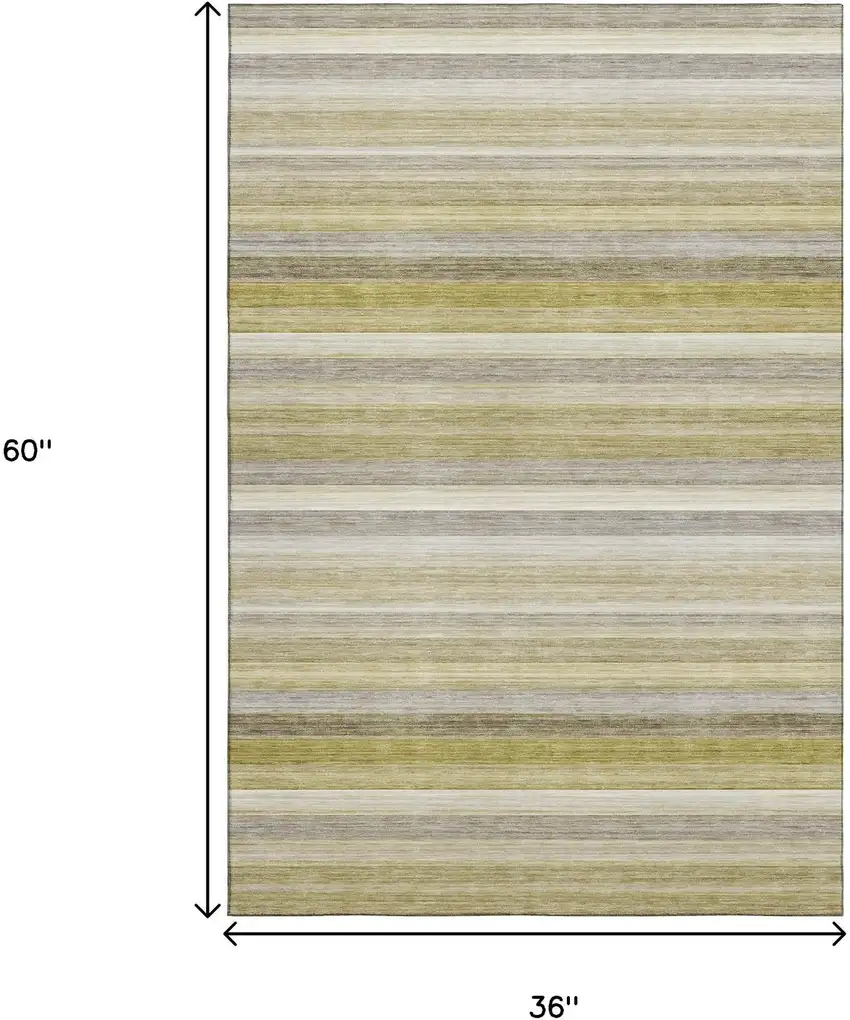 Wheat Gray And Ivory Striped Washable Area Rug With UV Protection Photo 5