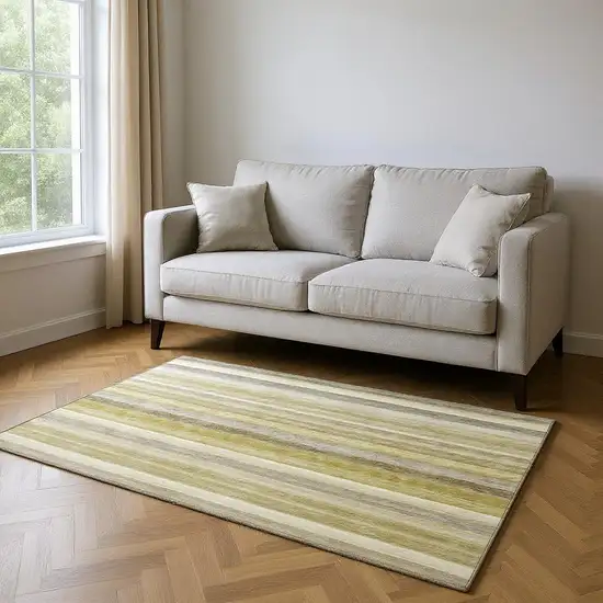 Wheat Gray And Ivory Striped Washable Area Rug With UV Protection Photo 2