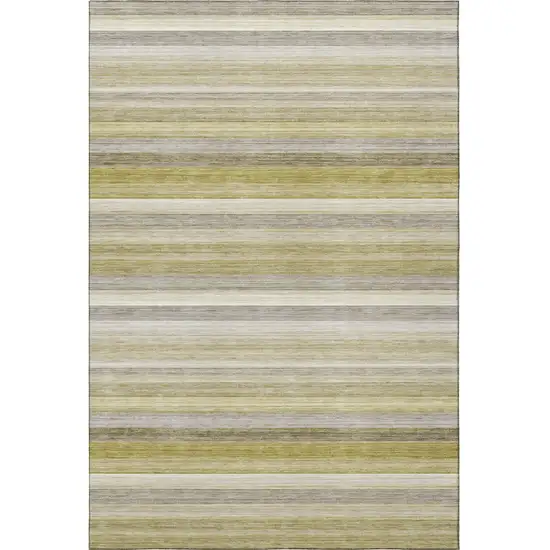 Wheat Gray And Ivory Striped Washable Area Rug With UV Protection Photo 4