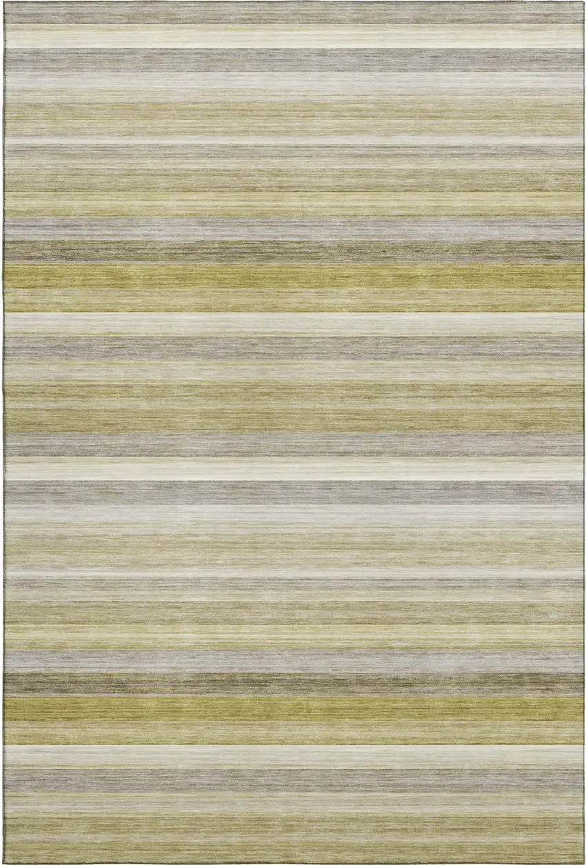 Wheat Gray And Ivory Striped Washable Area Rug With UV Protection Photo 1