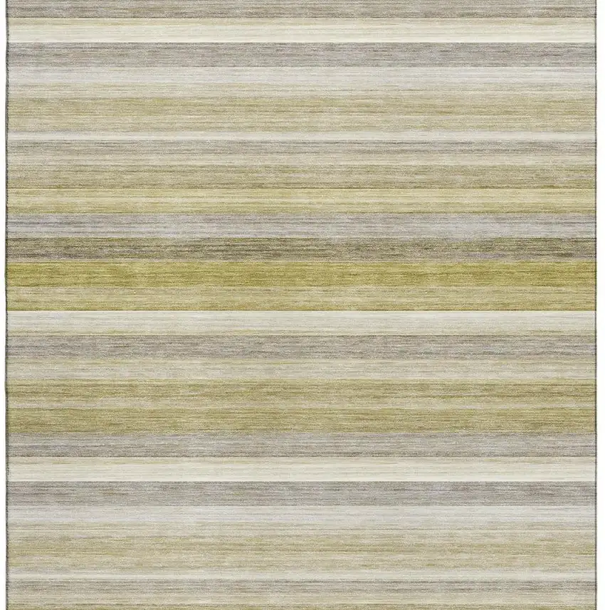 Wheat Gray And Ivory Striped Washable Area Rug With UV Protection Photo 3