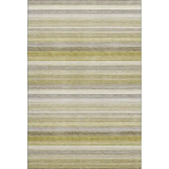 Wheat Gray And Ivory Striped Washable Area Rug With UV Protection Photo 1