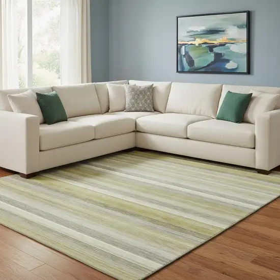 Wheat Gray And Ivory Striped Washable Area Rug With UV Protection Photo 1
