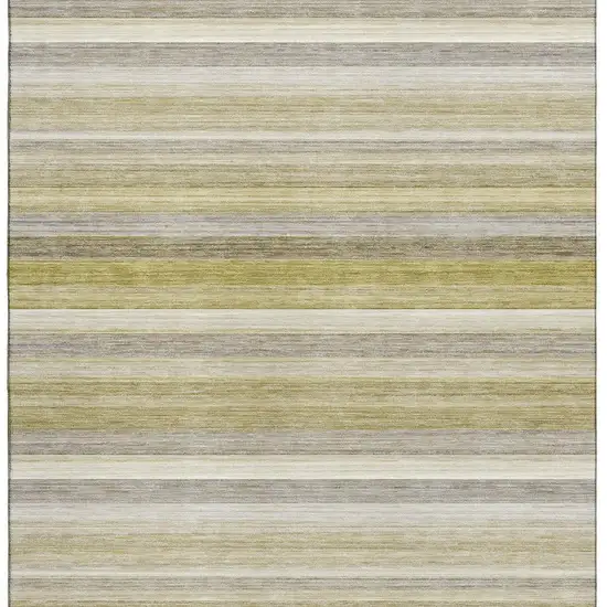 Wheat Gray And Ivory Striped Washable Area Rug With UV Protection Photo 3