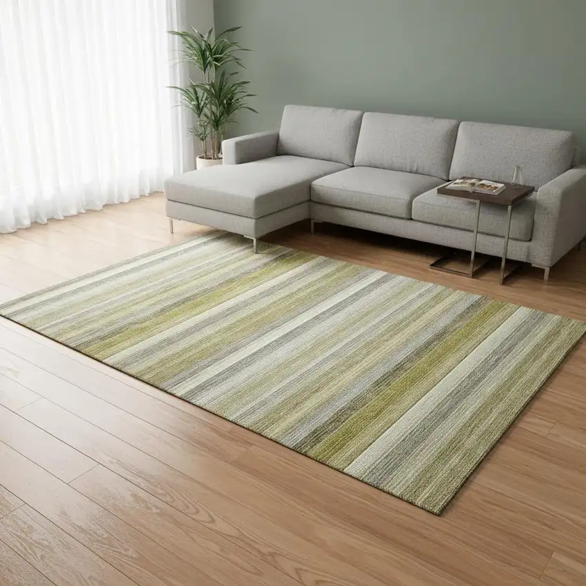 Wheat Gray And Ivory Striped Washable Area Rug With UV Protection Photo 2