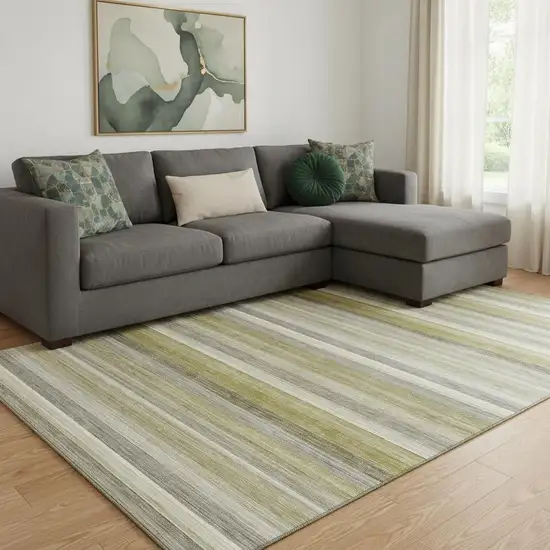 Wheat Gray And Ivory Striped Washable Area Rug With UV Protection Photo 1