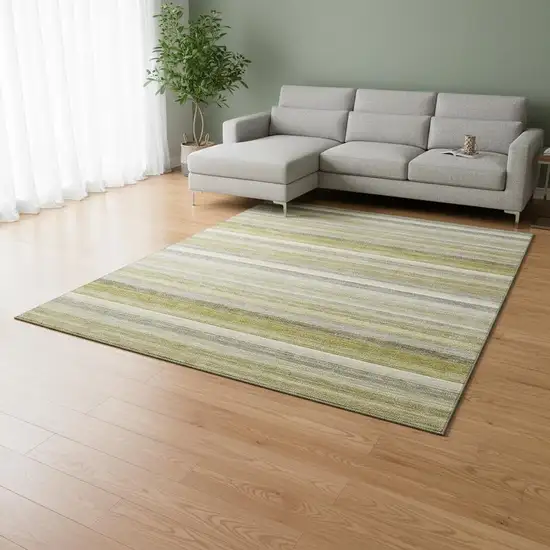 Wheat Gray And Ivory Striped Washable Area Rug With UV Protection Photo 2