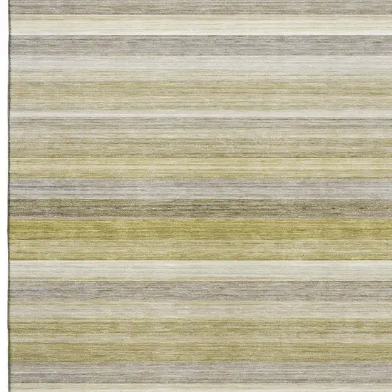 Wheat Gray And Ivory Striped Washable Area Rug With UV Protection Photo 4