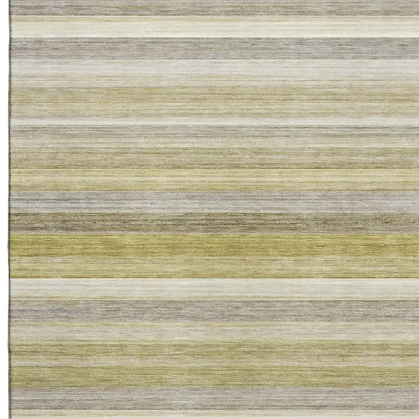 Wheat Gray And Ivory Striped Washable Area Rug With UV Protection Photo 4