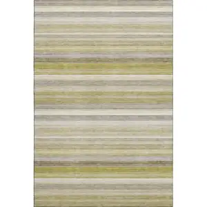Photo of Wheat Gray And Ivory Striped Washable Area Rug With UV Protection