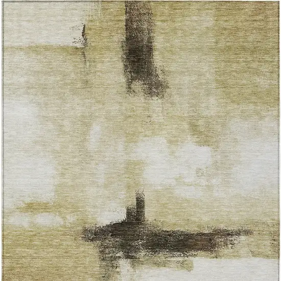 Wheat Green And Black Abstract Washable Indoor Outdoor Area Rug Photo 6
