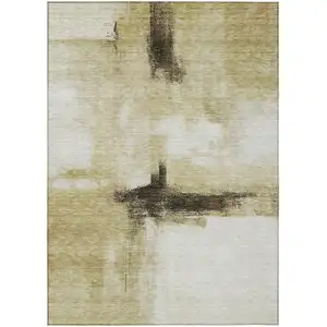 Photo of Wheat Green And Black Abstract Washable Indoor Outdoor Area Rug