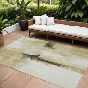 Photo of Wheat Green And Black Abstract Washable Indoor Outdoor Area Rug