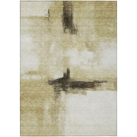 Wheat Green And Black Abstract Washable Indoor Outdoor Area Rug Photo 2