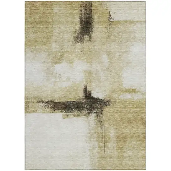 Wheat Green And Black Abstract Washable Indoor Outdoor Area Rug Photo 6