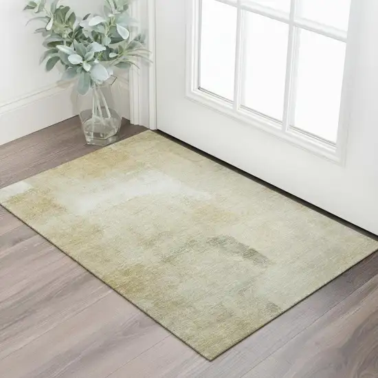 Wheat Ivory And Beige Striped Washable Area Rug With UV Protection Photo 2