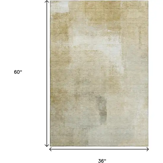 Wheat Ivory And Beige Striped Washable Area Rug With UV Protection Photo 3