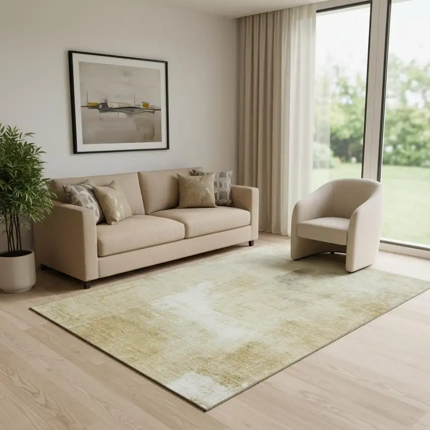 Wheat Ivory And Beige Striped Washable Area Rug With UV Protection Photo 2