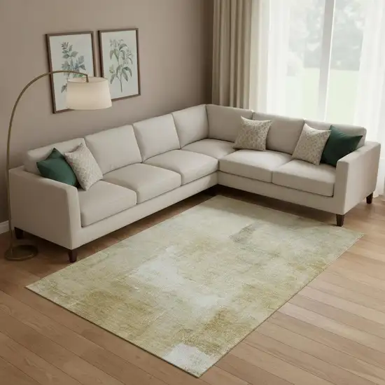 Wheat Ivory And Beige Striped Washable Area Rug With UV Protection Photo 2