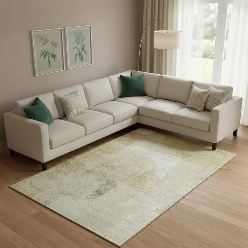 Wheat Ivory And Beige Striped Washable Area Rug With UV Protection Photo 2