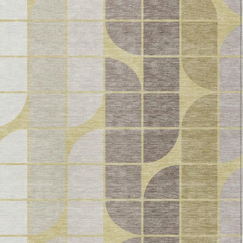 Wheat Ivory And Brown Geometric Washable Indoor Outdoor Area Rug Photo 2