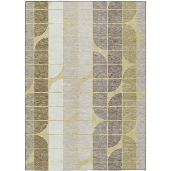 Wheat Ivory And Brown Geometric Washable Indoor Outdoor Area Rug Photo 1
