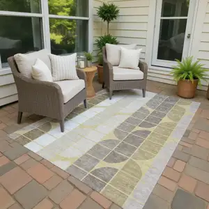Photo of Wheat Ivory And Brown Geometric Washable Indoor Outdoor Area Rug