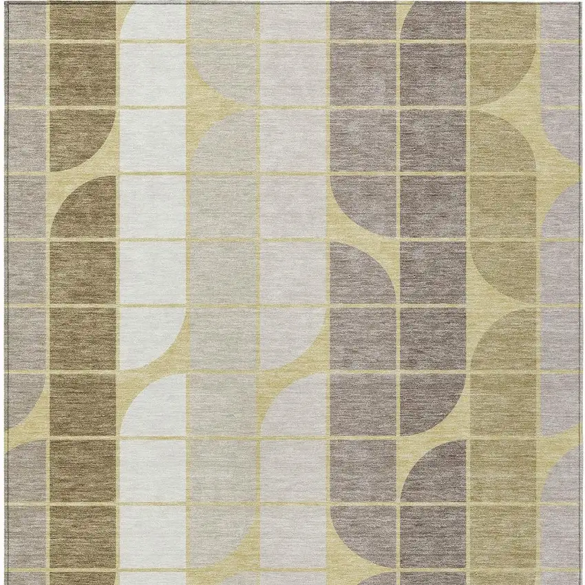 Wheat Ivory And Brown Geometric Washable Indoor Outdoor Area Rug Photo 2