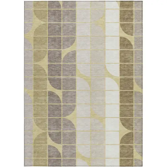 Wheat Ivory And Brown Geometric Washable Indoor Outdoor Area Rug Photo 3