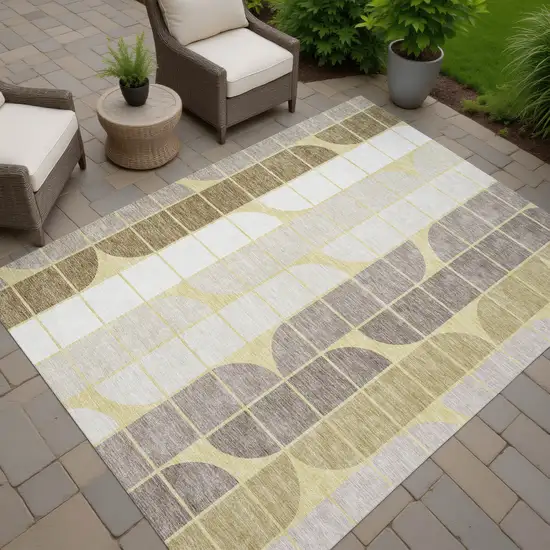 Wheat Ivory And Brown Geometric Washable Indoor Outdoor Area Rug Photo 7