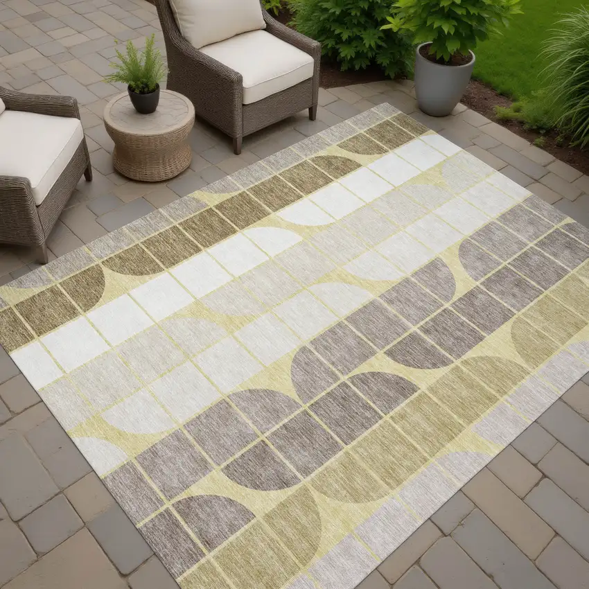 Wheat Ivory And Brown Geometric Washable Indoor Outdoor Area Rug Photo 7