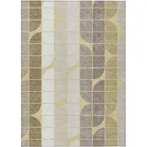 Photo of Wheat Ivory And Brown Geometric Washable Indoor Outdoor Area Rug