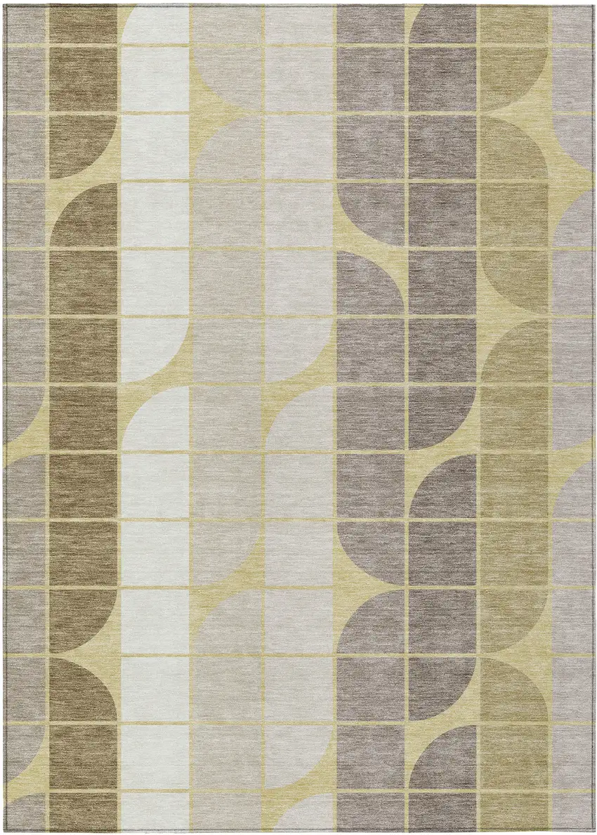 Wheat Ivory And Brown Geometric Washable Indoor Outdoor Area Rug Photo 1