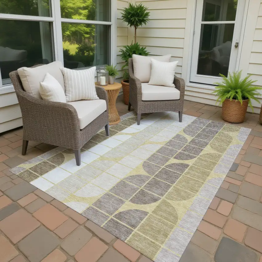 Wheat Ivory And Brown Geometric Washable Indoor Outdoor Area Rug Photo 4