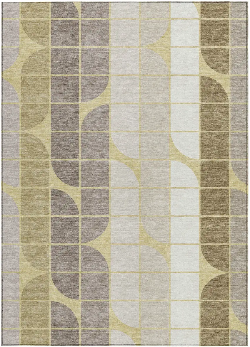 Wheat Ivory And Brown Geometric Washable Indoor Outdoor Area Rug Photo 3
