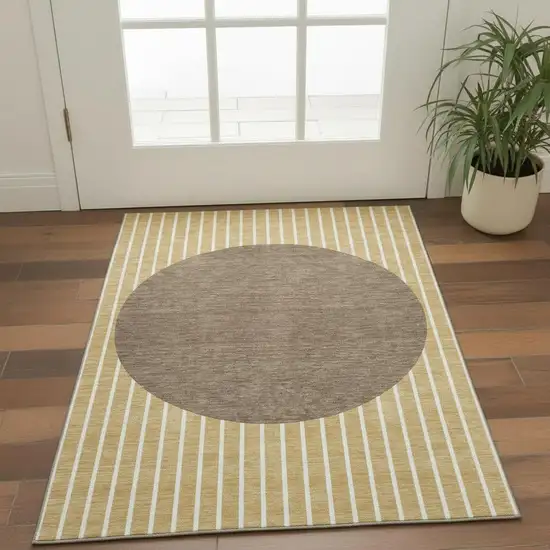 Wheat Ivory And Brown Striped Washable Area Rug With UV Protection Photo 2