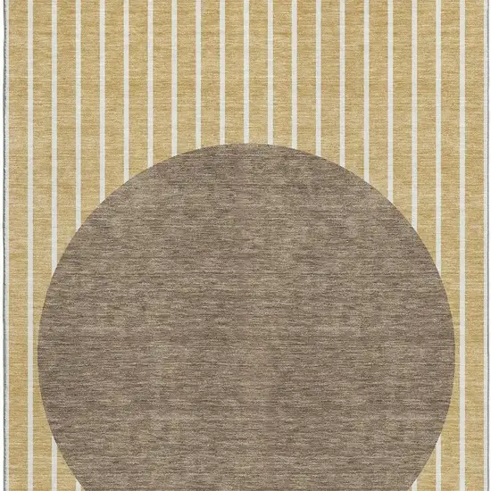 Wheat Ivory And Brown Striped Washable Area Rug With UV Protection Photo 3