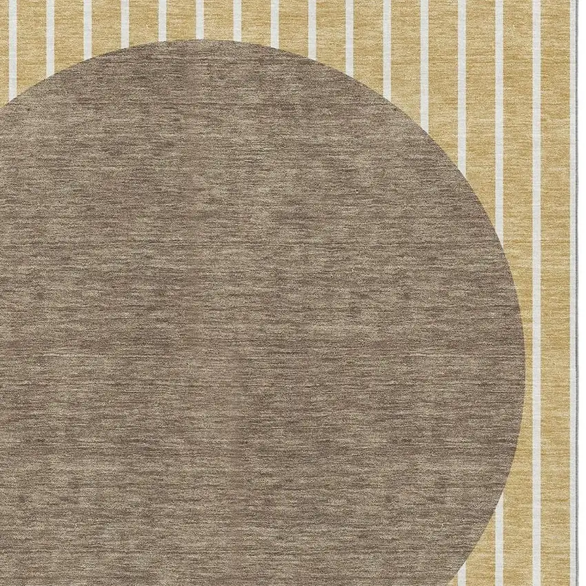 Wheat Ivory And Brown Striped Washable Area Rug With UV Protection Photo 2